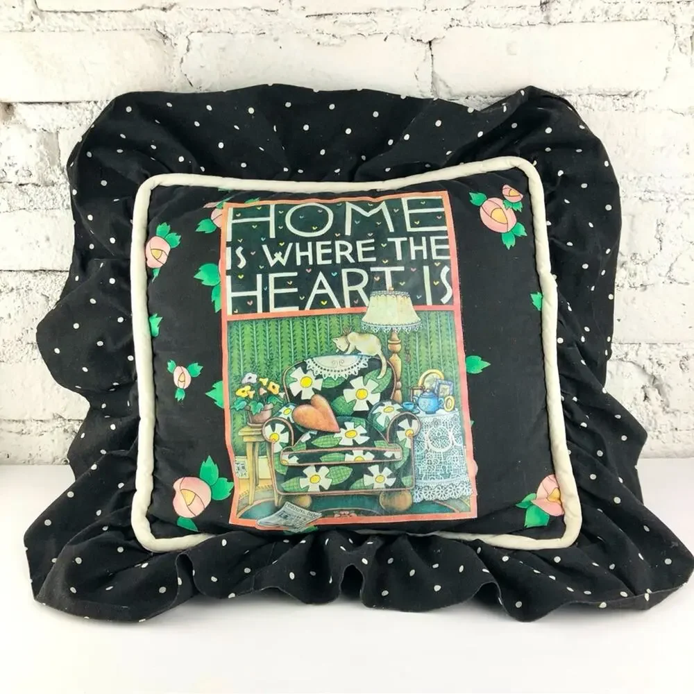 Vintage Mary Engelbreit Home Is Where The Heart Is Ruffle Pillow